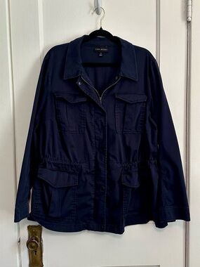 Lane Bryant Navy Jacket with Adjustable Defined Waist & Large Flap Pockets (22W)